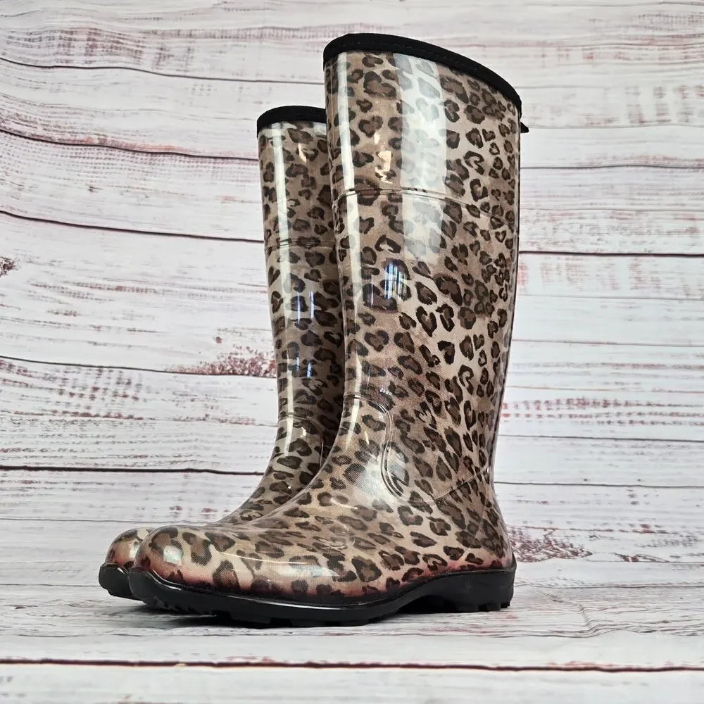 Kamik Rain Boots Size 6 Cheetah Leopard Print Waterproof Outdoor Nature Earthy